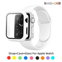 แก้ว + เคส + สายสำหรับสายคาด Apple Watch 49มม. 44มม. 40มม. 45มม. 41มม. 38มม. 42มม. 44มม. สายนาฬิกาซิลิโคนสร้อยข้อมือ I Watch Series Ultra 8 3 4 5 6 Se 7