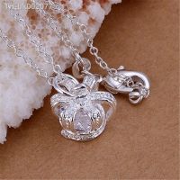 △❒❇ 925 Sterling Silver Necklace For Women Shining crystal crown Pendant 18 inches Christmas gift high quality wedding party Jewelry