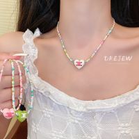 ○❁ DREJEW สร้อยสร้อยคอลูกปัดหัวใจสีฤดูร้อนสร้อยคอสดขนาดเล็กผู้หญิงสร้อยคอสร้อยคอแฟชั่น