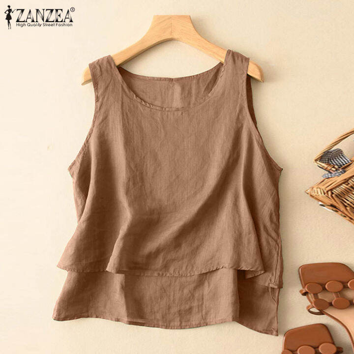 สินค้ามาใหม่-จัดส่งฟรี-fancystyle-zanzea-แขนกุดแบบลำลองเสื้อยืดคอกลมวินเทจหลวมสูงต่ำ-camisoles-2