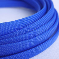 5เมตร ฉนวนสีฟ้า PET Braid Sleeving 3/4/6/8/10/12/14/16/18/20/2530/35/40/50มม. แน่นความหนาแน่นสูงลวดห่อปลอกหุ้มสายเคเบิล