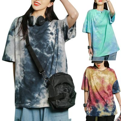 Redcloud เสื้อยืดสตรีแขนสั้นคอกลมขนาดใหญ่ Tie Dye สไตล์แฟชั่นเกาหลี