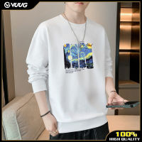 VUUG 199เสื้อยืดอินเทรนด์ของผู้ชายผ้าฝ้ายแท้อเมริกันคอกลมเสื้อแขนยาว