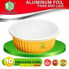 10Pcs Aluminium Foil Baking Trays with Lids 3500ml Gold Aluminum