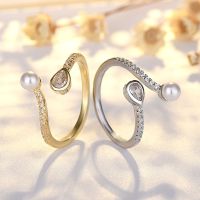 [COD] Imitation silver simple niche French romantic open ring sweet pearl diamond index finger fashion new tail female