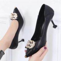 2023 new leather tip diamond clasp high-heeled shoes women with 33 yards single design are two shoes work shoes