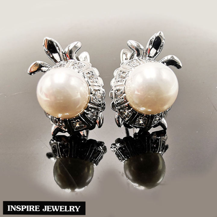inspire-jewelry-ต่างหูมุก-ประดับรูปเต่า-ฝังเพชรสวิส-หุ้มทองคำขาว-ขา-lock-สวยหรู