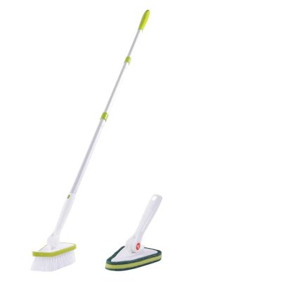 Extendable Bathtub and Tile Scrubber Long Handle Shower Cleaning Brush 2 in 1 Hard Bristles Scrub Brush and Scrub Sponge