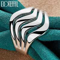 DOTEFFIL 925 Sterling Silver Four Lines Smooth Ring For Woman Man Fashion Wedding Engagement Party Gift Charm Jewelry