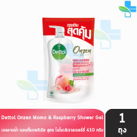 Dettol Onzen Momo &amp; Raspberry เดทตอล เจลอาบน้ำ โมโมะ ราสเบอร์รี่ 410 มล. [1 ถุง] ครีมอาบน้ำ สบู่เหลวอาบน้ำ แอนตี้แบคทีเรีย