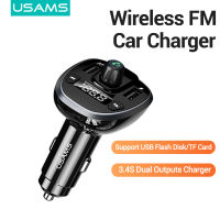 USAMS Wireless Car Charger  Dual USB Wireless FM Transmitter Bluetooth 5.0 &amp; 3.4A Output With Digital Display For Mobile Phone/Tablet  Car Phone Charger