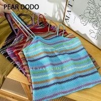 เสื้อแขนกุดถักลายทางสำหรับผู้หญิง PEAR DODO แบบเกาหลี