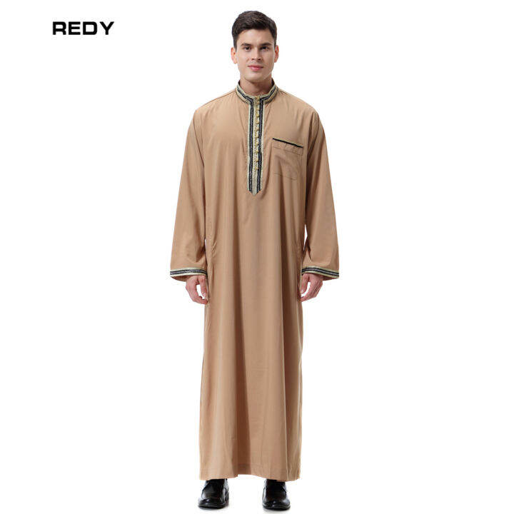 redy-men-s-thobe-kaftan-islamic-ชุดเดรสอาบายาชุดคลุมดูไบตะวันออกกลางแขนยาวซาอุดิอาหรับ