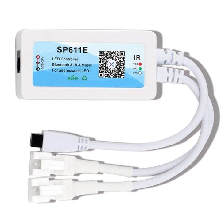 sp611e-ws2812b-ws2811-bluetooth-music-led-strip-controller-ir38-keys-remote-app-for-addressable-led-lighting-dc5v-24v