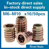 10pcs/50pcs M6 M8 M10 Zinc Alloy Iron Inside Carbon Steel Hex Socket Drive Insert Nuts Threaded For Wood Furniture Nails  Screws Fasteners