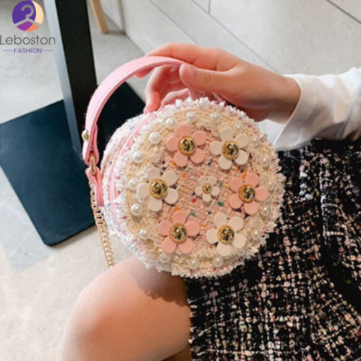 กระเป๋าสะพายพาดลำตัวแบบฝ้ายลินินดอกไม้ประดับตกแต่งกระเป๋าสะพายหวานแหววเจ้าหญิงสำหรับเด็กผู้หญิง