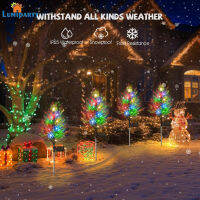 LumiParty 2Pcs ไฟ Led พลังงานแสงอาทิตย์กลางแจ้ง4สี Pine Light ตกแต่งต้นคริสต์มาสสำหรับ Patio สนามหญ้า Pathway Yard