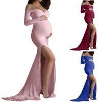 【DT】hot！ Ladies Maternity V-neck Slit Tail One-piece Pregnants Photography Props Shoulder V-Neck Vestidos