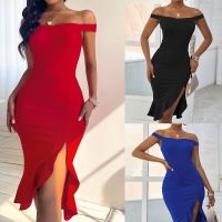 ZZOOI Women Mermaid Bodycon Dress Sexy Split Dress Elegant Cocktail Evening Dress Sweet Off Shoulder Vacation Dress for Dropshipping