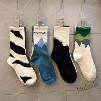 【hot sale】✷ D19 Green Oxygen Sports Socks Female Trendy Unique ins Street AB Socks Left Right Asymmetric Couple Stockings