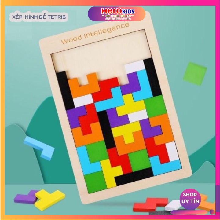 Đồ Chơi Xếp Hình Lắp Ráp Montessori Bằng Gỗ Tetris Cho Bé (40 miếng) |  