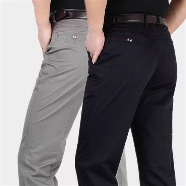 กางเกงชุดทำงานทางการสำหรับผู้ชายกางเกงชุดแต่งงานเจ้าบ่าวผ้าฝ้ายสีกากีสีทึบ-celana-setelan-celana-setelan-แฟชั่นบูติกใหม่2019