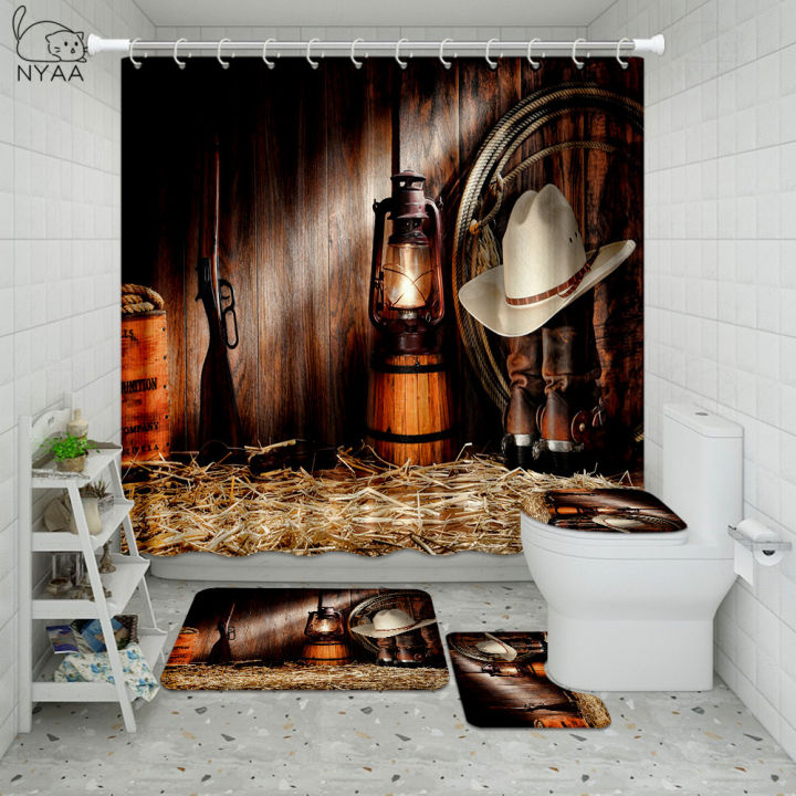 country-music-bathroom-set-vintage-western-cowboy-riding-horse-waterproof-shower-curtain-toilet-cover-mat-non-slip-rug-home-deco