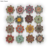 Retro 50pcs Round Flower Theme Print Retro Wooden Button Handwork Sewing Scrapbooking Clothing Craft Card DIY 15-25mm Haberdashery