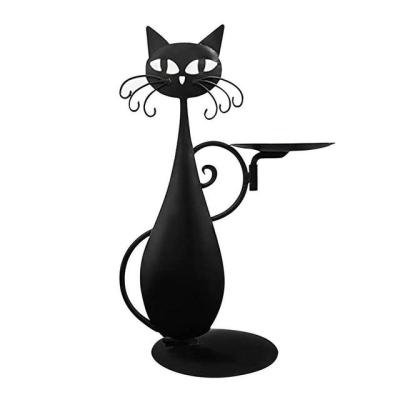 ที่ใส่เทียนรูปแมวสีดำแนววินเทจที่ใส่เชิงเทียนตกแต่งที่สร้างสรรค์แท่นวางเทียนสำหรับตกแต่งบาร์ที่บ้าน