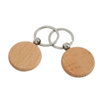 “：{+ 40Pcs Blank Round Wooden Keychain DIY Wooden Keychain Key Tag Gift