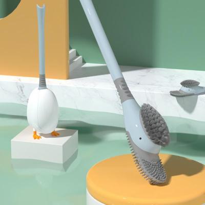 Silicone Toilet Cleaning Brush Wall-Mounted Long Handled Toilet Cleaning Brush Diving Duck Deep Cleaning Home Bathroom Accessori