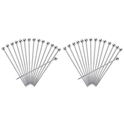 30Pcs Cocktail Picks, 4 Inch Reusable Stainless Steel Martini Picks Cocktail Toothpicks for Olives Appetizers Sandwich