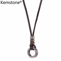 Kemstone New Brown Leather Cord Choker Charm Necklace Pendant Gift For Men