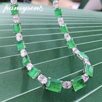 PANSYSEN Vintage Real 925 Sterling Silver Emerald Simulated Moissanite Diamond Necklaces for Women Anniversary Fine Jewelry Gift