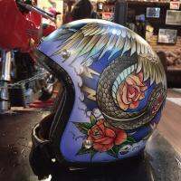 หมวกกันน็อกเปิดหน้า ทรงคลาสสิค AVENGER HELMETS NO: 295 งาน Custom Paint ทั้งใบ ขอบกระดูกงูสีดำ