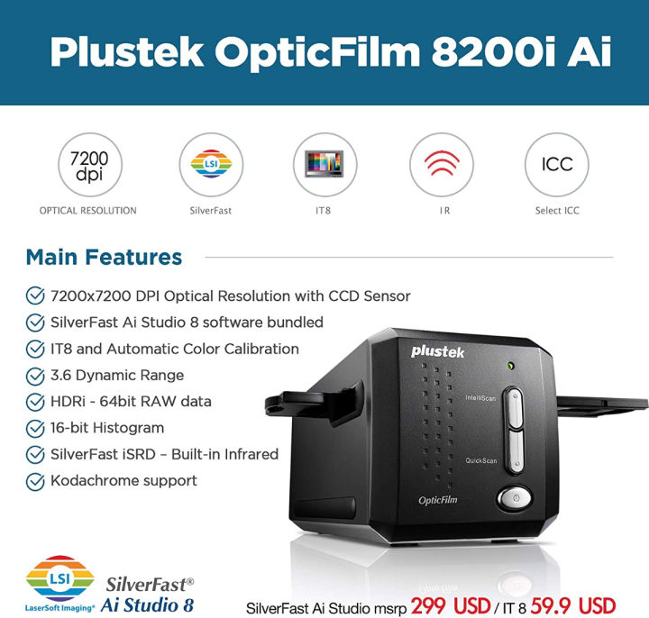 plustek-opticfilm-8200i-ai-35mm-film-amp-slides-scanner-it-8-calibration-target-silverfast-ai-studio-8-8-7200-dpi-resolution-64bit-hdri-mac-pc