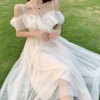 Bella Philosophy Lolita Style Mesh Ruffles Slash Neck Off Shoulder Lace Up Women Summer White Dress Spaghetti Strap Dresses