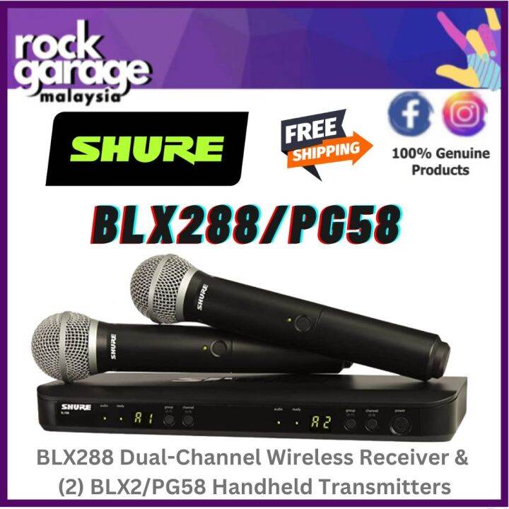 Shure BLX288/PG58 Dual Channel Wireless Handheld Microphone System