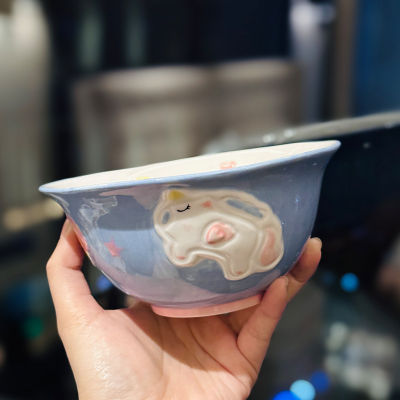 ถ้วยไอศกรีมยูนิคอร์นสีเคลือบด้านใต้ชามเซรามิกระบายสีด้วยมือขนาด5นิ้วชามกระต่ายของขวัญสำหรับใช้ในบ้าน