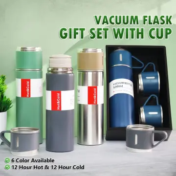 500ml Stainless Steel Water Bottle Gift Set With 3 Cups Vacuum