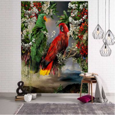 Fantasy Landscape 3D Printing Tapestry Plant Flower and Bird Art Wall Hanging Bohemian Psychedelic Kawaii Home Room Decoration