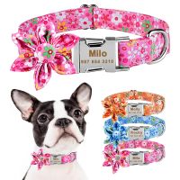 ⊙◊ Personalized Dog Collar Nylon With Flower and Metal Buckle Small Medium Large Puppy Engraved Name Collars Pet Cat Dog Supplies