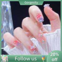 GORGESITY 24ชิ้นคลุมทั้งหมดแบบ DIY สำหรับฤดูหนาวเล็บปลอมลายเสือดาวเมฆนักบัลเล่ต์ทรงสี่เหลี่ยมสั้น