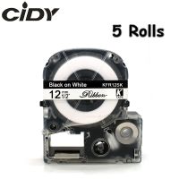 CIDY 5pcs Satin Ribbon 12mm*5m black on white label tape SFR12SK Christmas Wedding Decorative Gift Wrapping Belt for LW300 LW400