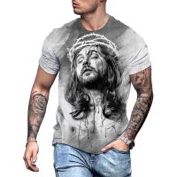 3D Christ Jesus Printing Mens T Shirt Crucifix Graphic Tees Tops Leisure O-neck Pullover Europe and America Harajuku Streetwear