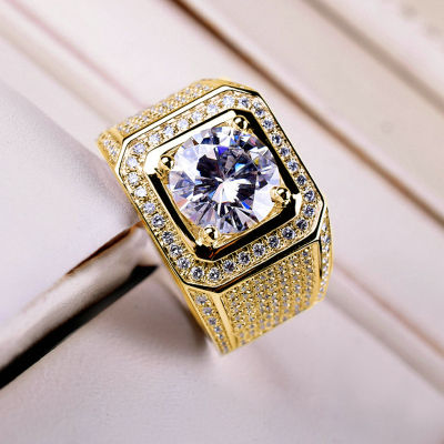 ครอบงำเพชรเต็มส่องแสงแหวนผู้ชายกลุ่มเพชรขนาดใหญ่ชุดเพทายเลียนแบบ Moissanite หมั้นแหวนแต่งงาน