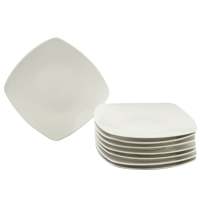 Zen Buffetware Ceramic Soft Square Dinner Plate Set In White, 8 Piece