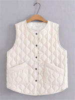 Plus Size Women S Vest Round Neck Sleeveless Placket With Buttoned Cotton Vest Non-Stretch, Thin, Laminated Cotton Vest