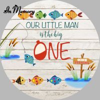 InMemory Cartoon Fishing Theme Round Circle Backdrops For Photography Wood Kids 1st Birthday Party Backgrounds Custom Banner