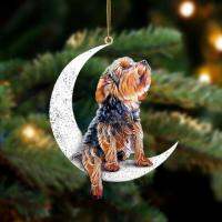 Car Rearview Mirror Pendant Dog Pendant Sitting On The Moon Cute Teddy Puppy Hanging Ornament Keychain Pendant Christmas Decor